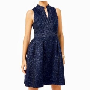 Lilly Pulitzer Navy Franci Dress In Onyx Lagoon Jacquard Size 4 (6485)